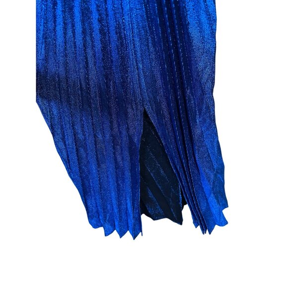Vintage New Leaf semi sheer metallic dress By Samir Blue Pleated Gown XS - Picture 4 of 8